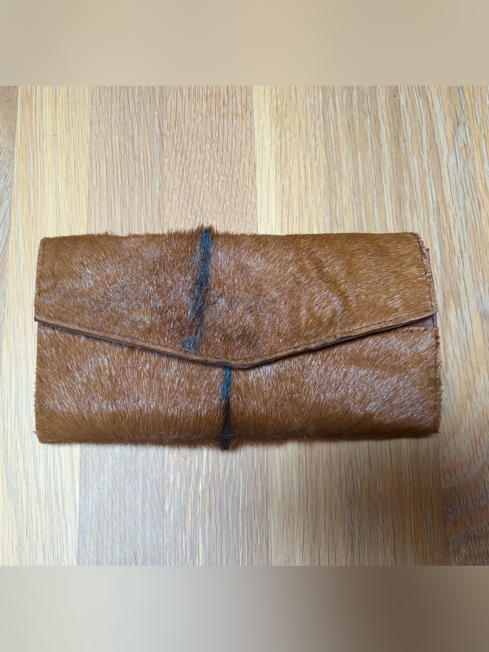 Brown Haircalf Leather Trifold Wallet